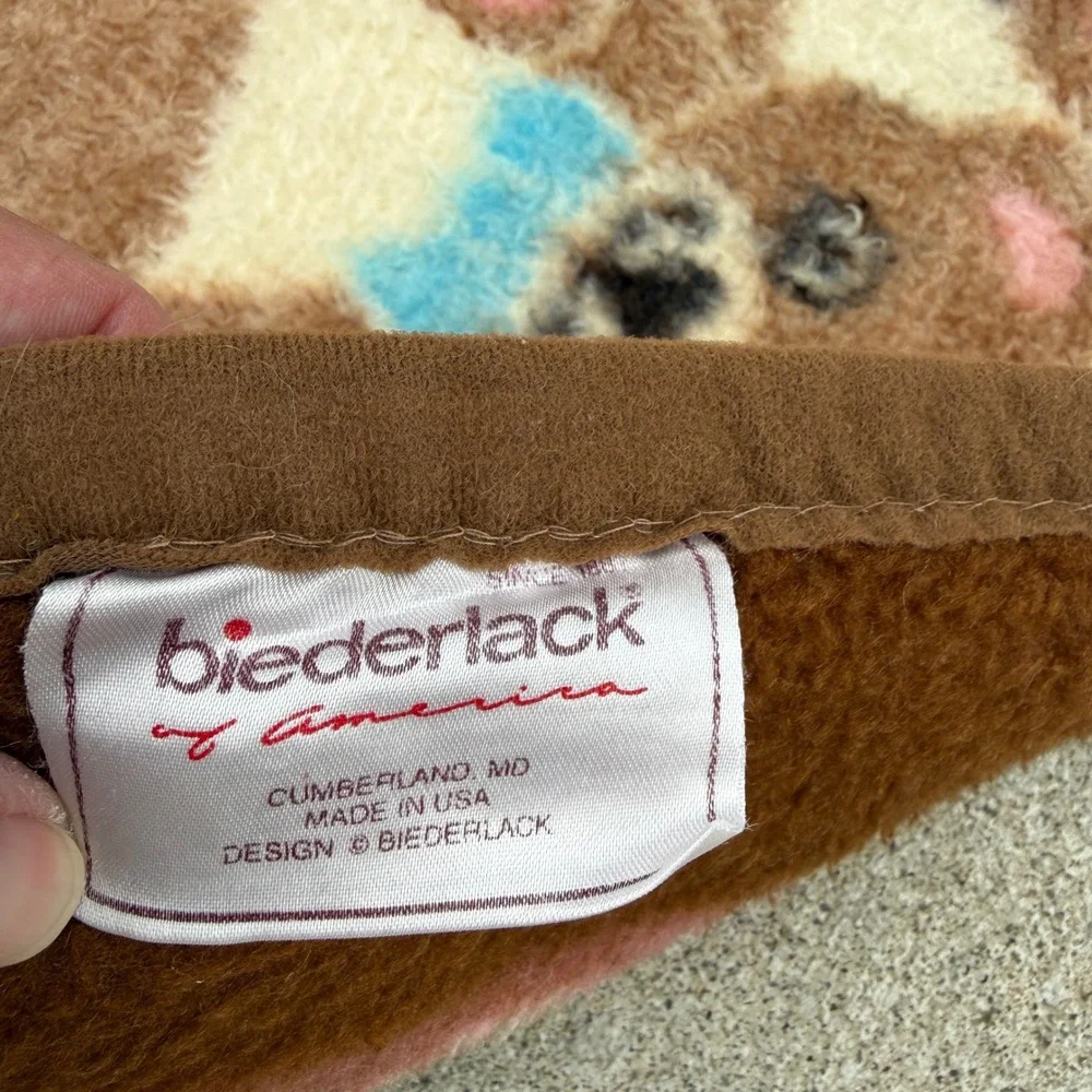 Biederlack Blanket Large Brown Dancing Teddy Bears Reversible Throw Vintage USA